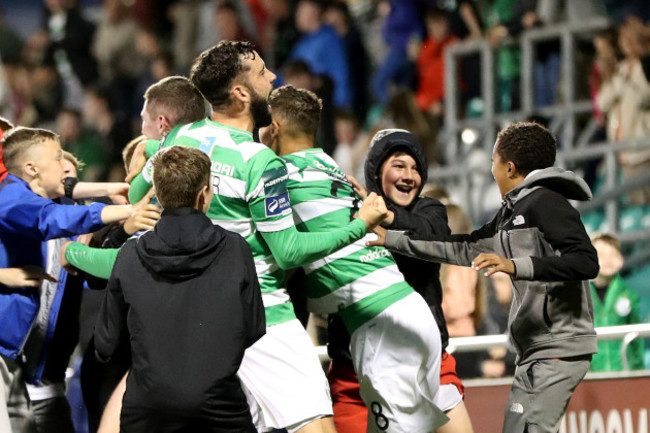 Shamrock Rovers fans invade the pitch after James Doona scores a goal