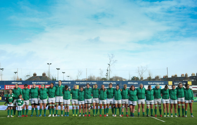 The Ireland team stand for the National Anthem