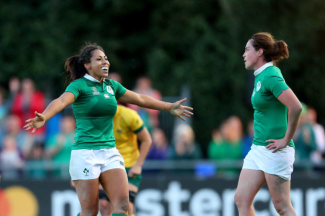 Sene Naoupu and Nora Stapleton celebrate winning