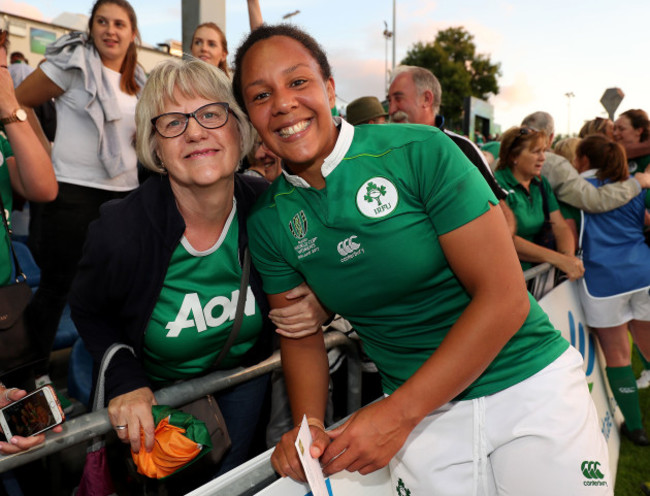 Sophie Spence celebrates winning with her mum Myrtle