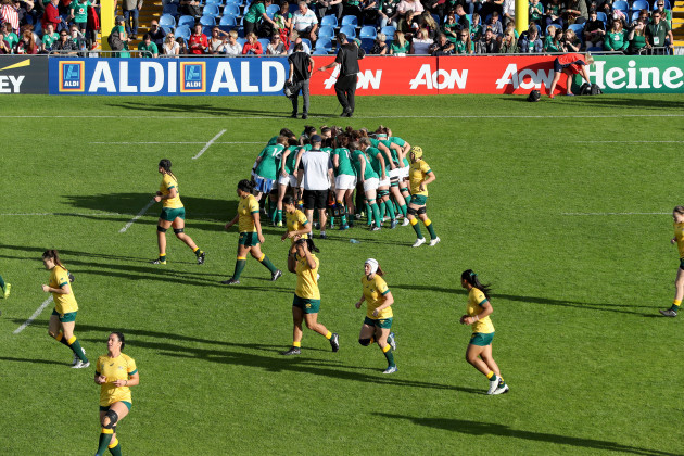 The Ireland team huddle