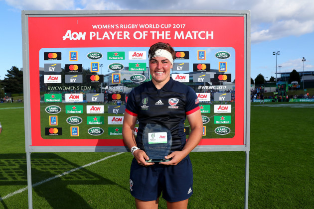 Sara Parsons is presented with the AON Player of match award