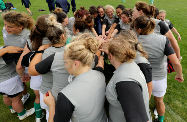 A view of the team huddle at the end of training