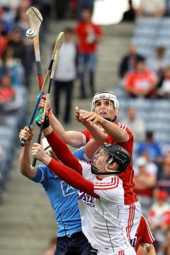 Cork's Sean O'Leary Hayes rises highest to contest a dropping ball