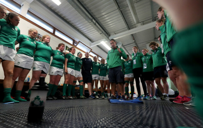Tom Tierney talks to his team after the game