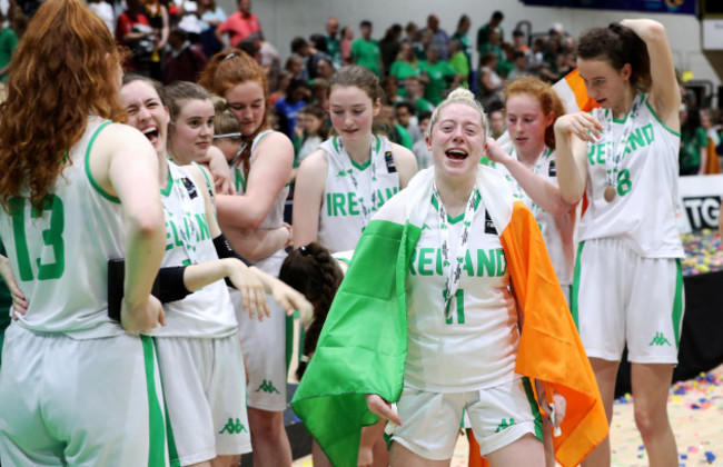 Dayna Finn and Louise Scannell celebrate after the game