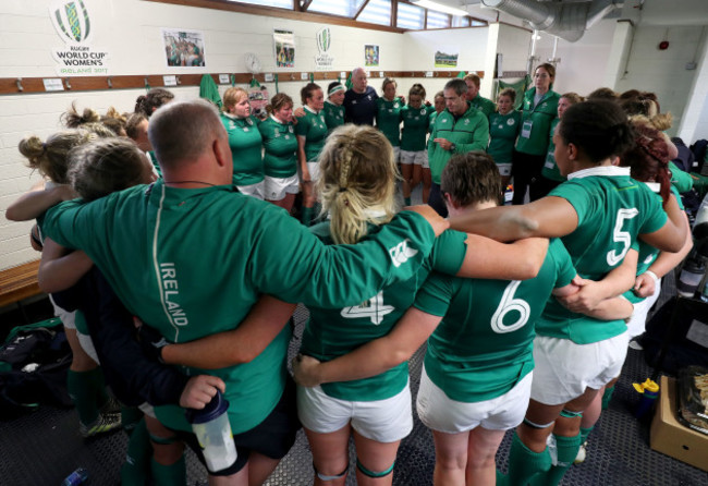 Tom Tierney talks to his team after the game