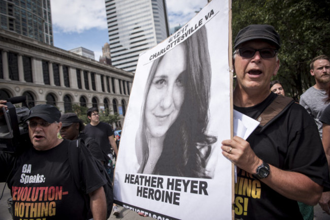 Demonstrators Rally in Chicago, IL in Solidarity with Charlottesville, VA after White Nationalist Attacks