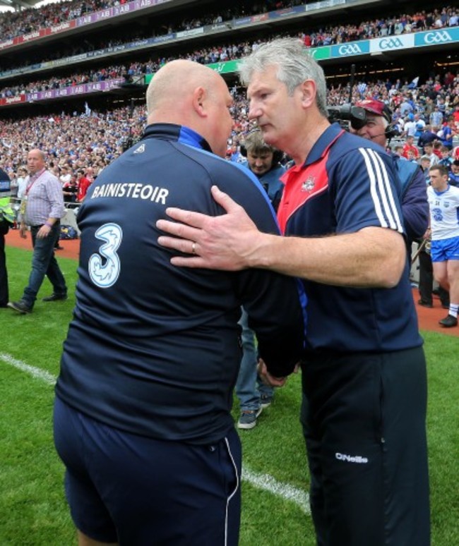 Derek McGrath and Kieran Kingston  at the final whistle