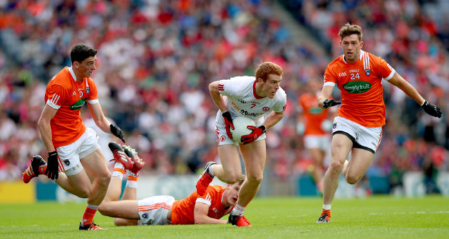 Rory Grugan, Niall Grimley and Anthony Duffy with Peter Harte