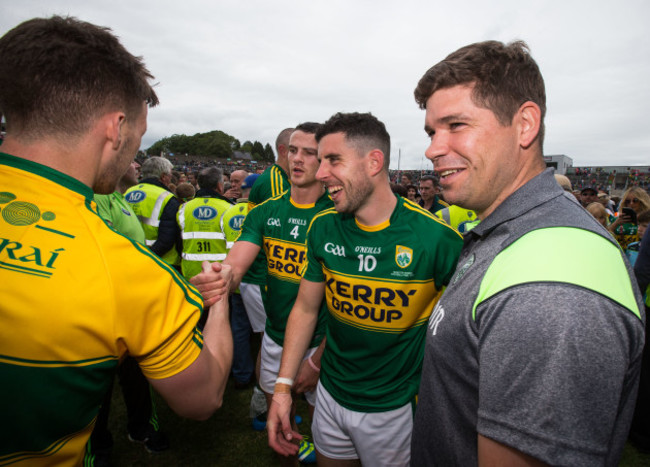 Shane Enright, Michael Geaney and manager Eamonn Fitzmaurice