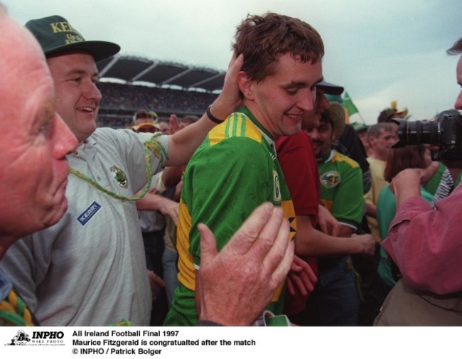 All Ireland Football Final 28/9/1997 Maurice Fitzgerald is congratualted after the match