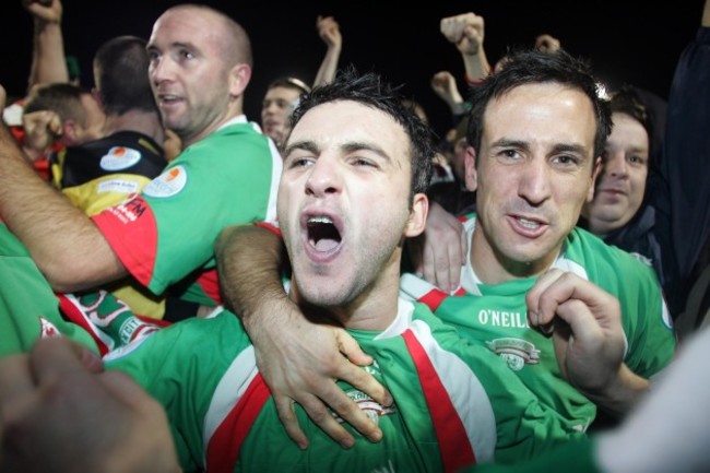 Cork City's Danny Murphy and Neale Fenn celebrate winning the League