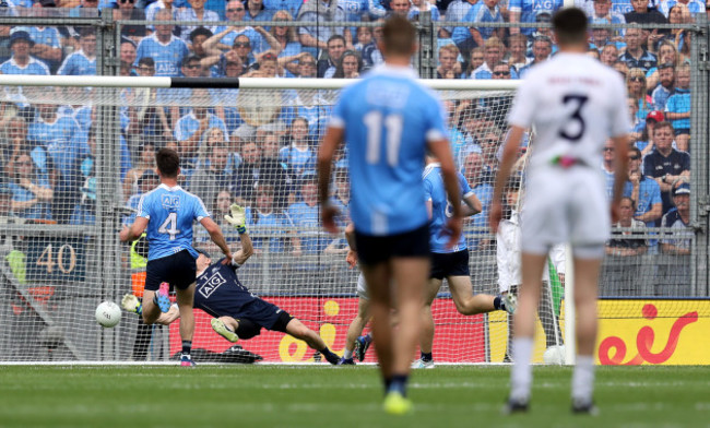 Stephen Cluxton makes a save from the shot by Daniel Flynn