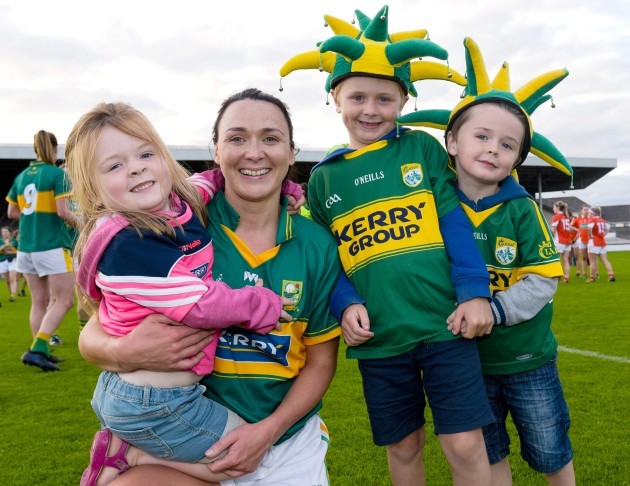 Caroline Kelly celebrates with young Kerry fans after the game