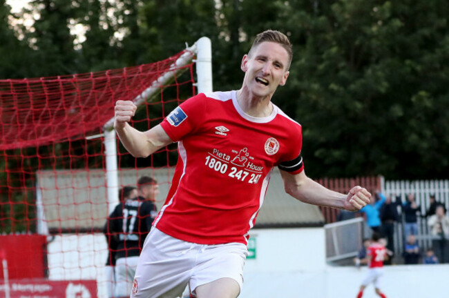 Ian Bermingham celebrates Conan Byrne scoring a goal