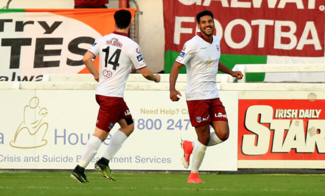 Jonah Ayunga celebrates scoring the first goal of the game