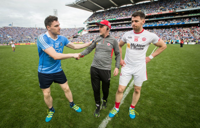 Paddy Andrews with Mickey Harte and Matthew Donnelly