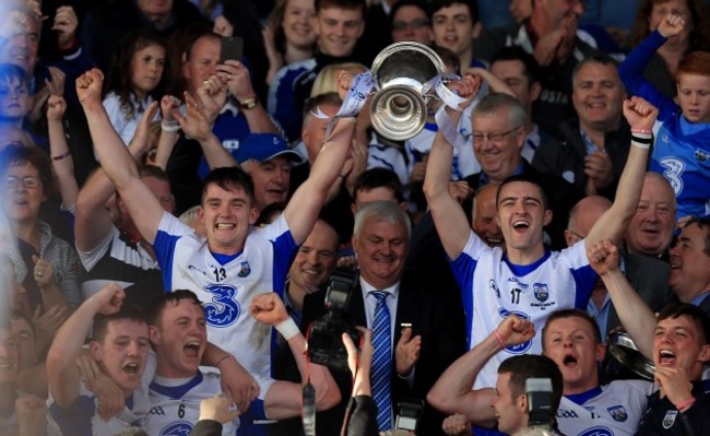 Patrick Curran and Adam Farrell lift the trophy