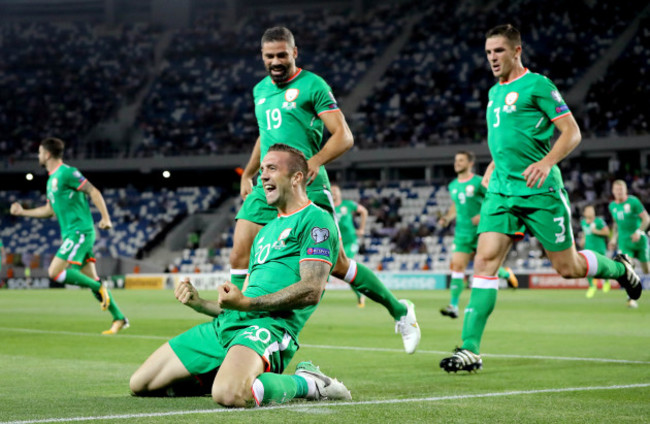 Shane Duffy celebrates scoring