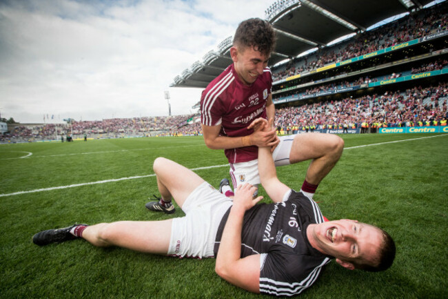 Jason Flynn celebrates after the game with goalkeeper James Skehill