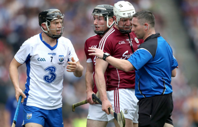 Joe Canning speaks to referee Fergal Horgan