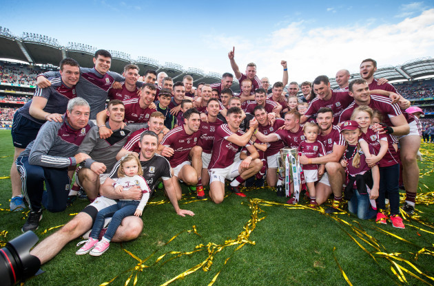 Galway team celebrate with the Liam MacCarthy cup
