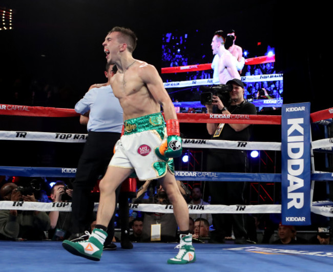 Michael Conlan celebrates his win by TKO