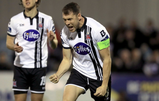 Brian Gartland celebrates scoring his side's third goal