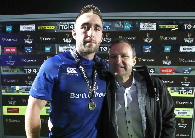 Jack Conan is presented Guinness PRO14 Man of the Match award by Niall Lawless