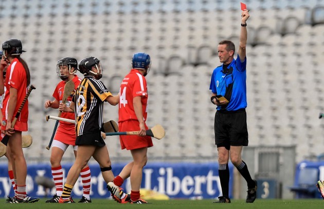Gemma O'Connor is sent off by referee Eamon Cassidy