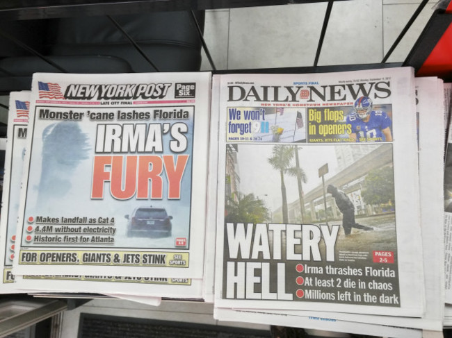 NY: New York papers report on Hurricane Irma in Florida