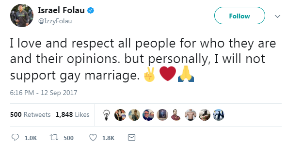 Image result for israel folau marriage equality twitter