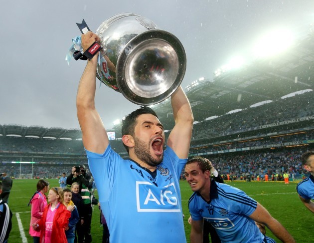 Cian O'Sullivan celebrates with the Sam Maguire trophy