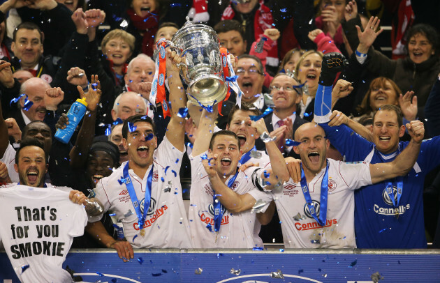 Gavin Peers and Danny Ventre lift the cup