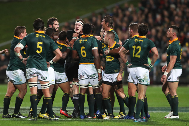 Brodie Retallick scuffles with South African players