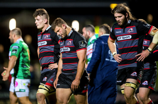 Magnus Bradbury, Ross Ford and Ben Toolis dejected after the game