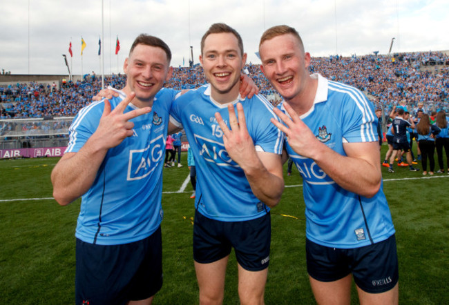 Philip McMahon, Dean Rock and Ciaran Kilkenny celebrate