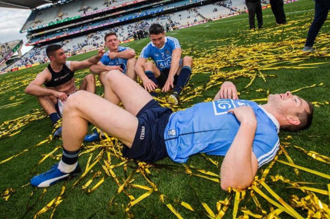 James McCarthy, Paul Flynn, Bernard Brogan and Dean Rock celebrate after the game