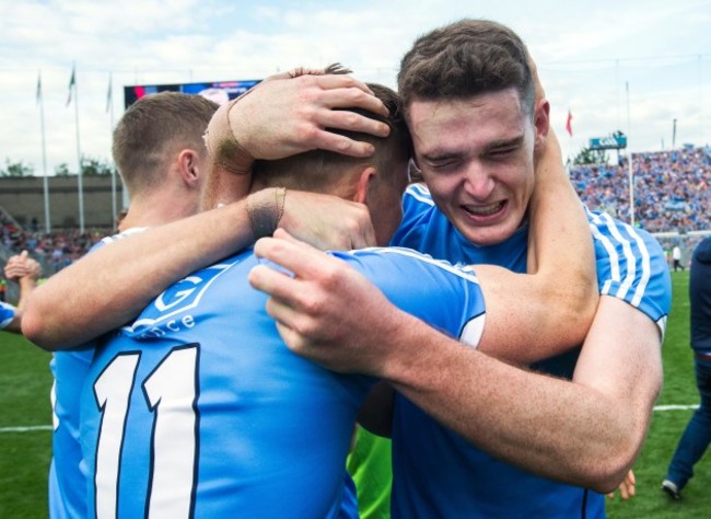 Brian Fenton celebrates after the game with Con O'Callaghan