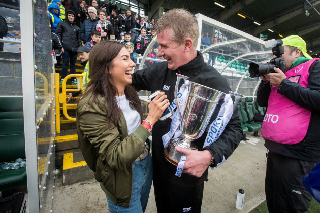 Stephen Kenny celebrates with his daughter Caoimhe 16/9/2017
