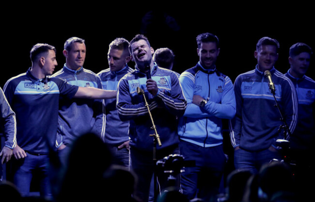 Kevin McManamon sings a song for the crowd