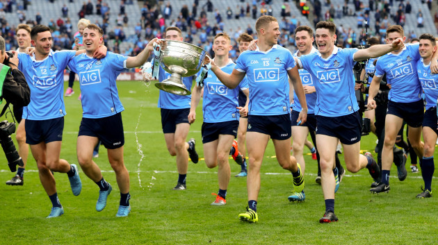 Niall Scully, Cormac Costello, Con O'Callaghan, Paul Mannion and Diarmuid Connolly celebrate