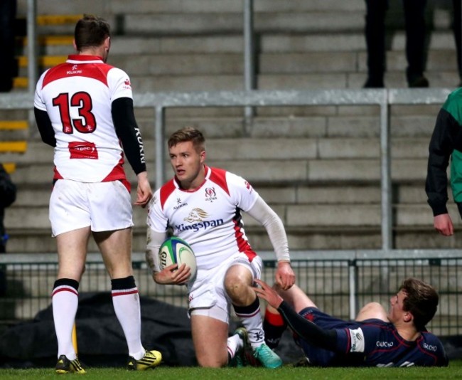 Johnny McPhillips scores a try