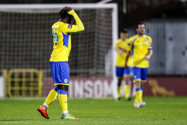 Eddie Dsane reacts after Gary Bradshaw scores