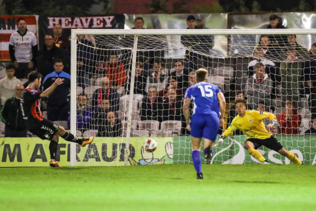 Dinny Corcoran scores from a penalty