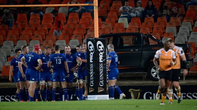 The Leinster players after conceding a try