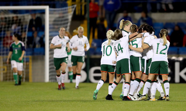 Republic of Ireland players celebrate their sides first goal