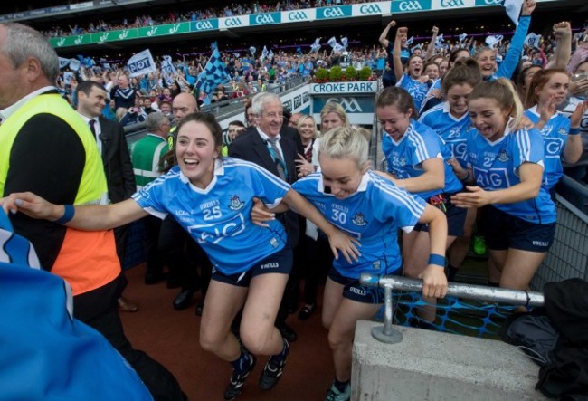 Dublin players celebrate the final whistle