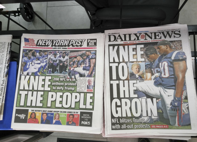 NY: New York newspaper coverage of NFL players and Donald Trump feud